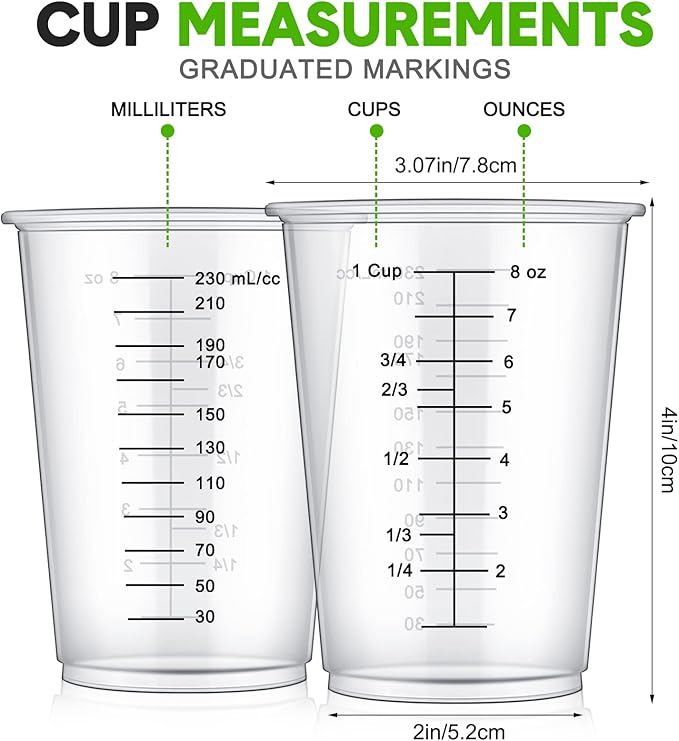 Yunsailing 500 Pack Disposable Measuring Cups for Resin 8 oz Clear Plastic Epoxy Reusable Liquid Mixing Cups for Cooking and Baking Supplies