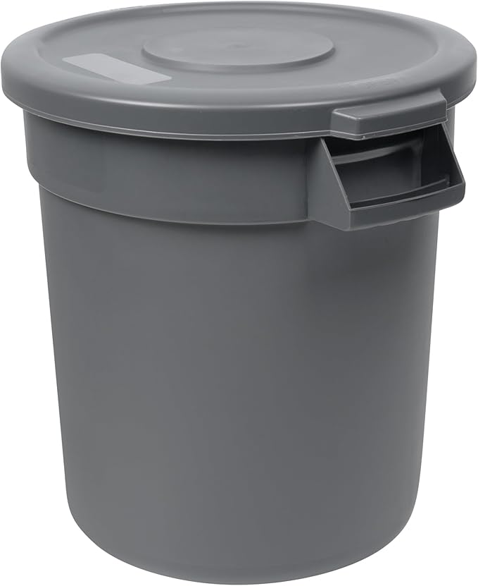 Restaurantware-LID ONLY: RW Clean Waste Container Lid, 1 Round Trash Can Cover - Waste Bin Sold Separately, For 10 Gallon Dustbin, Built-In Handle, Gray Plastic Garbage Can Cover, Heavy-Duty