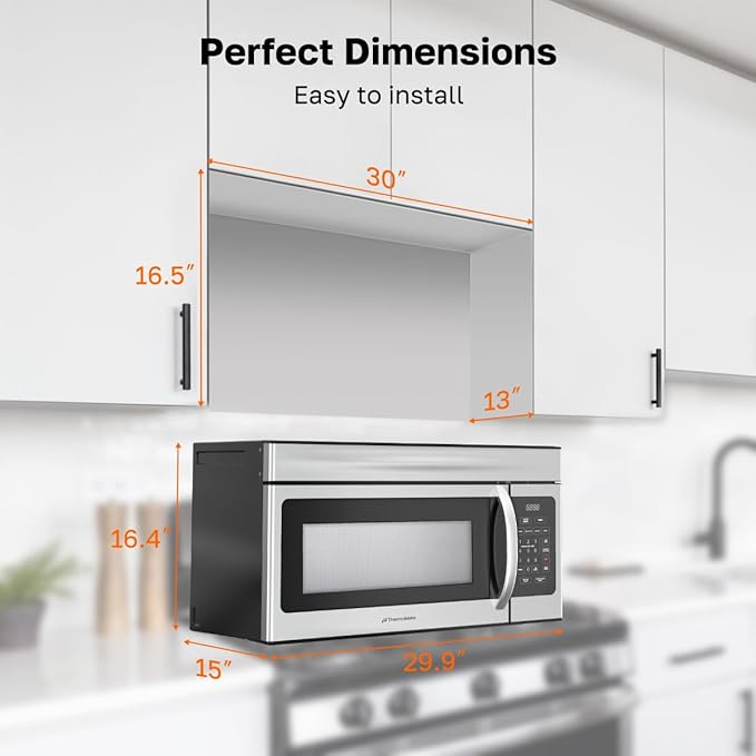 30" Over the Range Microwave Oven, ThermoMate 1.7 Cu. Ft. Capacity Microwave Over the Stove with One Touch, 1000 Cooking Watts, 300 CFM, 10 Power Levels, LED Lighting, Stainless Steel
