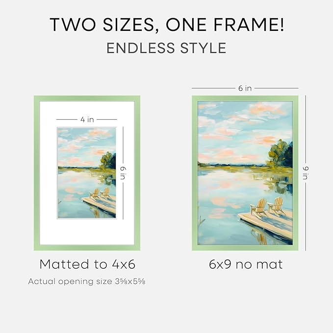 Homeforia 6x9 Picture Frame Sage Green, High End Metal 6 x 9 Frames with Mat 4 x 6 for Print, 6by9 Desk Frame Matted to 4x6 inch Photo, 6 by 9 Wall or Tabletop Frame, Tempered Glass, Wall Kit, Set of 1