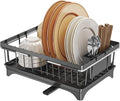 Expandable Dish Drying Rack Over Sink, Space-Saving Dish Racks for Kitchen Counter, Dish Drainer Rack in Sink with Removable Utensil Holders, 11.2" D x 14.5" W x 4.5" H, Black