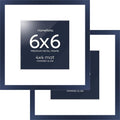 Homeforia 6x6 Frame Navy Blue, High End Metal 6 x 6 Square Picture Frames with Mat 4 by 4 Art, 6x6 Photo Frame Matted to 4x4 inch Print, 6by6 Wall or Tabletop Frames, Tempered Glass, Wall Kit, Set of 2