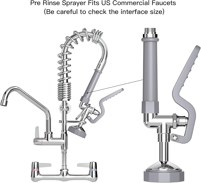 Commercial Sink Sprayer for Kitchen Sink: Akwadu Pre Rinse Spray Valve Head for Commercial Faucets - High Pressure Dish Sprayer Replacement for Restaurant Cleaning (Gray)