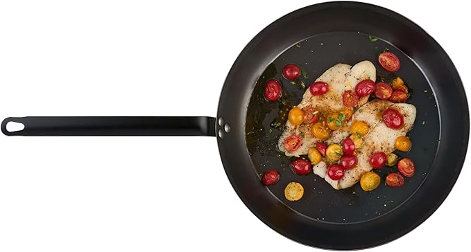 Restaurantware-Met Lux 14 Inch Fry Pans, 6 Lightweight Frying Pans - Induction-Ready, Triple-Riveted, Black Carbon Steel Cooking Skillets, Durable, For Searing, Sauteing, And Browning Food