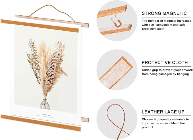 4 Pack 40x27 40x30 40x20 Poster Frame, Magnetic Light Wood Wooden Frame Hanger for Photo Picutre Canvas Artwork Art Print Wall Hanging (4 Packs, 40", Teak Color)
