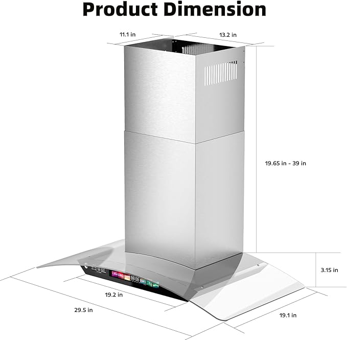 30 inch Wall Mount Range Hood Tempered Glass 900 CFM, Voice/Gesture/Touch Control, Stainless Steel Kitchen Hood Vent with 4 Speed Exhaust Fan, Adjustable Lights, Memory Mode
