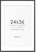 24x36 Black Picture Frame, Black Poster Frames 24 x 36, Solid Oak Wood Frames 24 x 36 Frame, 24"x36" Picture Frame with Tempered Glass, 24x36 Frames Matted to 20x30, 24 by 36 Art Frame for Home Decor