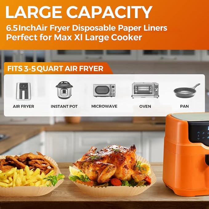 Air Fryer Paper Liners Disposable: 100PCS Non-Stick Air Fryer Parchment Paper, Food Grade Baking Sheets for Baking Roasting Microwave
