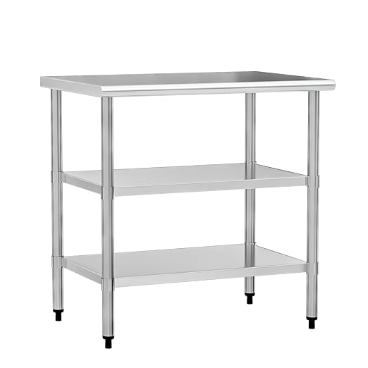 Stainless Steel Work Table 24 x 36 Inch with 2 Adjustable Undershelves, Heavy-Duty Metal Prep Table for Commercial Kitchen & Restaurant, Garage, Outdoor
