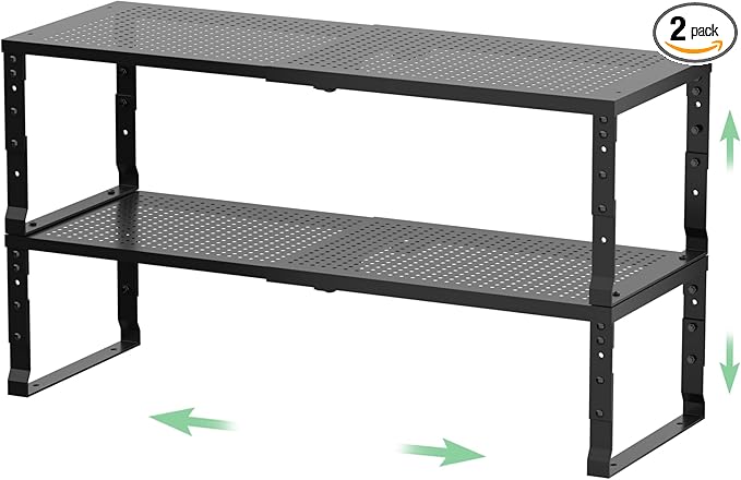 Flat Top Storage Rack - Expandable Countertop Space Saver, Heavy-Duty Steel Construction, Powder Coated Finish for Kitchens, Bathrooms, Workshops or Offices