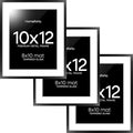 Homeforia Black 10x12 Picture Frame, High End Metal 10x12 Poster Frames with Mat 8x10, 10 x 12 Black Frame Matted to 8 x 10 inch Photo, 10 by 12 Thin Hanging Frames, Tempered Glass, Wall Kit, Set of 3