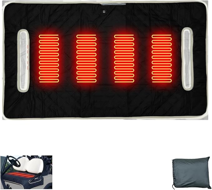 Golf cart Heated seat Cover, Non-Slip and Waterproof Winter Golf cart seat Cushion, Three Temperature Settings, Four-Zone Heating, External Power Supply/Power Bank Heating Options (Black)