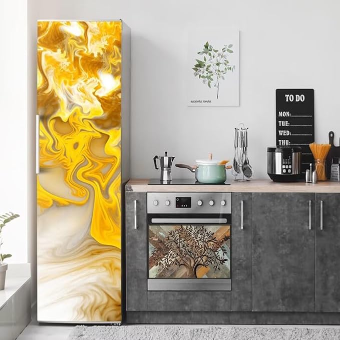 Stainless Steel Tree of Life Dishwasher Magnet Cover for Front, Wooden Door Magnetic Refrigerator Cover Skin Decor, Birds Dishwasher Panel Decal, Magnetic 23" x 17"