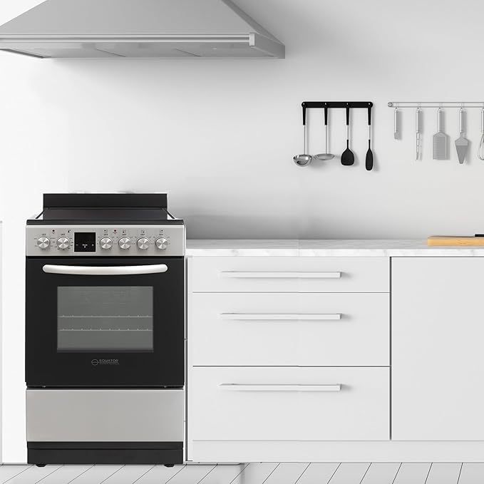 Equator ECR 204 20" Electric Range in STAINLESS – 4 Ceramic Burners, Convection Oven & Air Fry Function, Compact Freestanding Electric Stove for Apartments, Condos & Tiny Kitchens