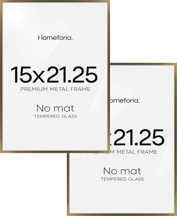 Homeforia 15x21.25 Bronze Puzzle Frame, High End Metal 15 x 21.25 Picture Frames without Mat, 21.25x15 Thin Brass Poster Frame for Wall, 15by21.25 Puzzle Art Frames, Tempered Glass, Wall Kit, Set of 2