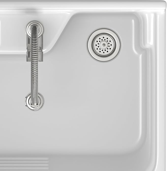 SIMPLIHOME Hennessy All-in-One 28 inch Wide Utility Sink and Laundry Cabinet in Pure White Finish, Transitional ABS Sink Cabinet for Laundry Rooms with High-Arch Chrome Faucet and Pull-Out Spray