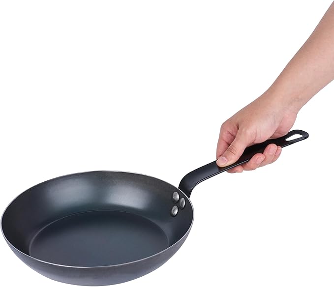Restaurantware-Met Lux 9.5 Inch Fry Pans, 6 Lightweight Frying Pans - Induction-Ready, Triple-Riveted, Black Carbon Steel Cooking Skillets, Durable, For Searing, Sauteing, And Browning Food