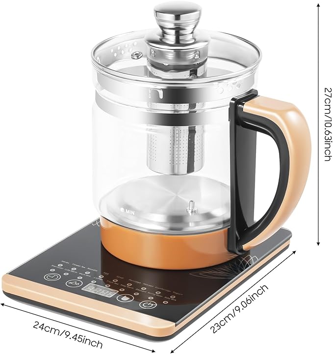800W Electric Kettle, 1.8L Multifunctional Health Pot Electric Glass Kettle Tea Maker with Tea Infuser & & Steamed Eggs Holder, 18 Menus, Keep Warm Function, Rapid Boil