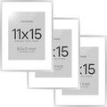Homeforia 11x15 Picture Frame Silver, High End Metal 11x15 Frames with Mat 8.5x11, 11 x 15 Silver Poster Frames Matted to 8.5 x 11 inch Photo, 11by15 Hanging Frames, Tempered Glass, Wall Kit, Set of 3