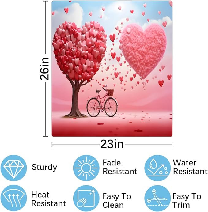 Bicycle Valentine's Day Love Dishwasher Magnet Cover, Reusable Refrigerator Panel Stickers Microwave Front Door Covers Magnets for Kitchen Home Appliances Holiday Party Decorations 23 X 26 in