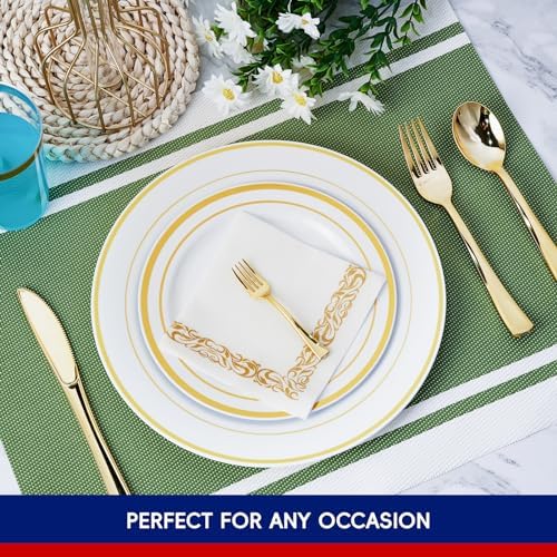 250 PCS Plastic Plates Set With Gold Rim Elegant Cutlery set for 25 Guests - Image 6