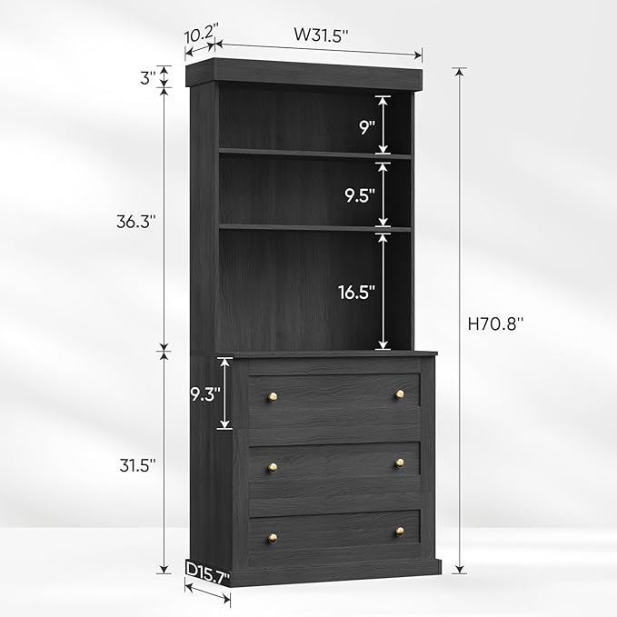 71" Tall Farmhouse Kitchen Pantry, Large Storage Cabinet with Drawers, Freestanding Coffee Bar Hutch with Microwave Stand, Adjustable Shelves for Kitchen, Living Room, Black