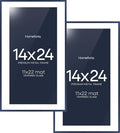 Homeforia 14x24 Picture Frame Navy Blue, High End Metal 14x24 Poster Frames with Mat 11x22 Photo, 14 x 24 Navy Blue Frame Matted to 11 by 22 Print, 24x14 Thin Frame, Tempered Glass, Wall Kit, Set of 2