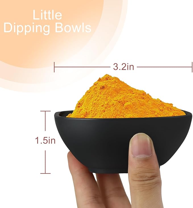 Wrova 6 pack wheat straw dipping bowls 5oz,alternative plastic soy sauce dishes,unbreakable small dessert bowls microwave and dishwasher safe for snack,sushi,condiment (Black Series)