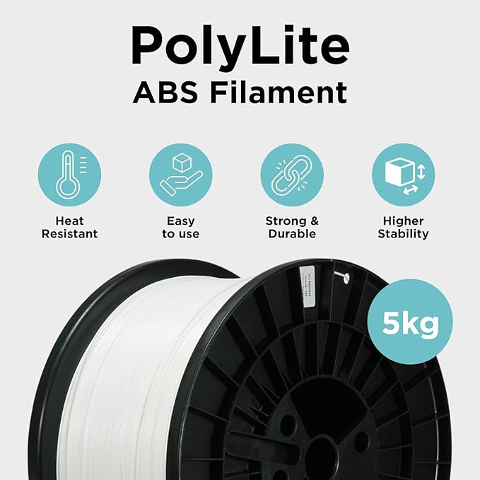 Polymaker 5kg ABS Filament 1.75mm White, 3D Printer Filament 1.75mm Heat Resistant - PolyLite White ABS 3D Printing Filament 1.75mm Cost Effective Large Spool, Strong & Durable