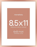 Homeforia 8.5x11 Rose Gold Frame, High End Metal 8.5 x 11 Picture Frames with Mat 6 by 8 inch Photo, 11x8.5 Poster Frame Matted to 6x8 Print, Wall or Tabletop Frame, Tempered Glass, Wall Kit, Set of 1