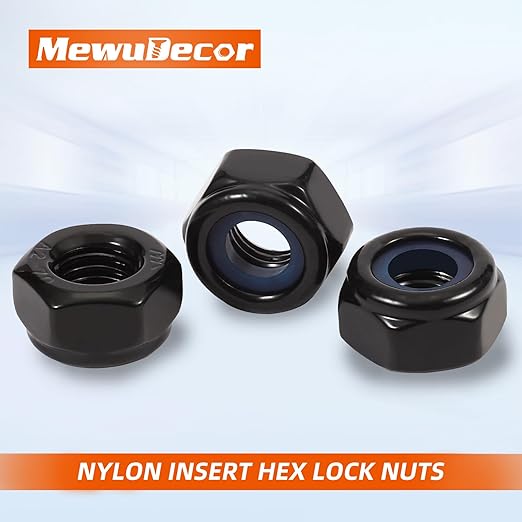 MewuDecor 3/8-16 Nylon Insert Hex Lock Nuts Locknuts, 304 Stainless Steel 18-8, Black Oxide, 50 PCS