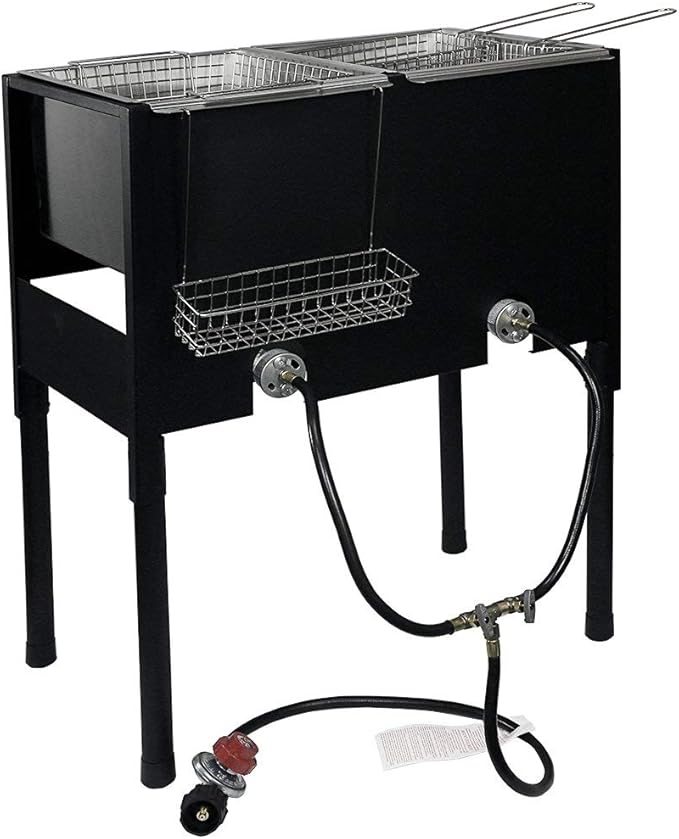 Triple Propane Deep Fryer-3 Basket Stainless Steel Cooker-Outdoor Fish Fry/Chicken-Tall Heavy Duty-Turkey Fryer Cart