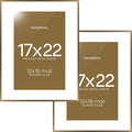 Homeforia 17x22 Picture Frame Bronze, High End Metal 17x22 Brass Poster Frames with Mat 12x18 Photo, 17 x 22 Frame Matted to 12 by 18 inch Print, 22by17 Thin Frames, Tempered Glass, Wall Kit, Set of 2