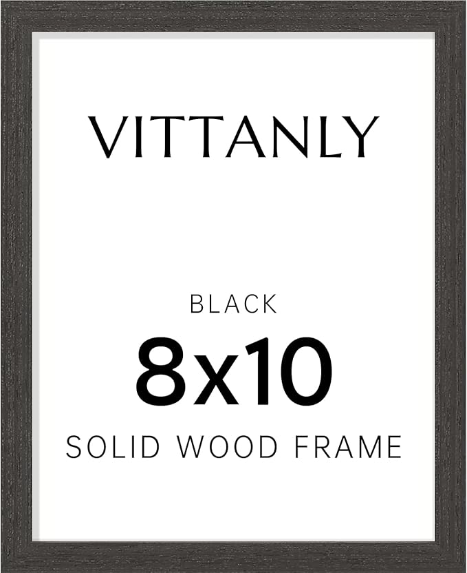 Vittanly 8x10 Picture Frame, Solid Wood Frame with Plexiglass, Includes 5x7 Mat, Wall Hanging or Tabletop for Home Decor, Black, 1 Pack