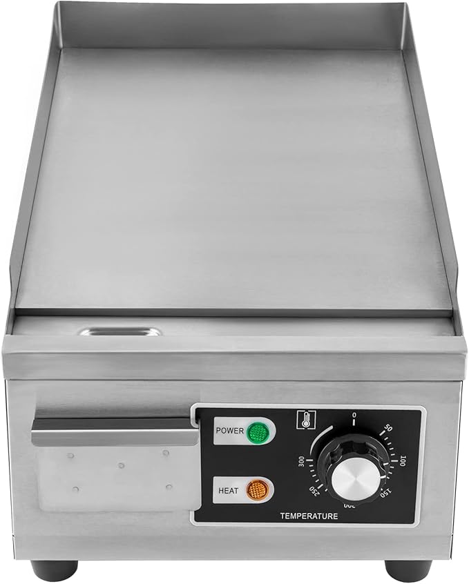 Commercial Electric Griddle 110V 1300W Electric Flat Top Griddle Non-Stick Teppanyaki Grill, 21'' x 12'' Cooking Plate, Stainless Steel Restaurant Electric Countertop Griddle Tabletop Grill