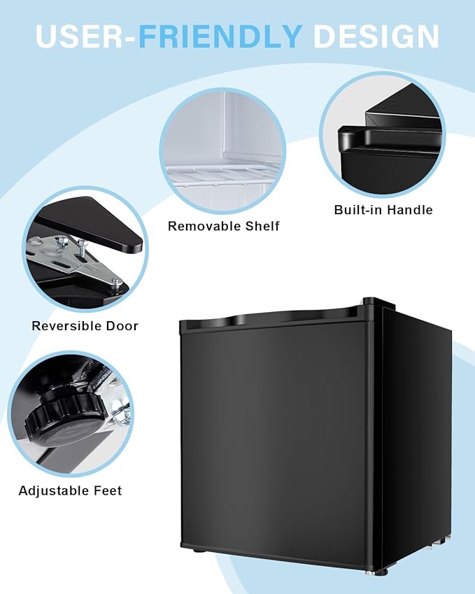 1.1 Cu.ft Mini Freezer - Compact Upright Freezer with 7 Adjustable Thermostat, Removable Shelf, Reversible Single Door, 360°Uniform Cooling Small freezer for Home Office Apartment Dorm, Black