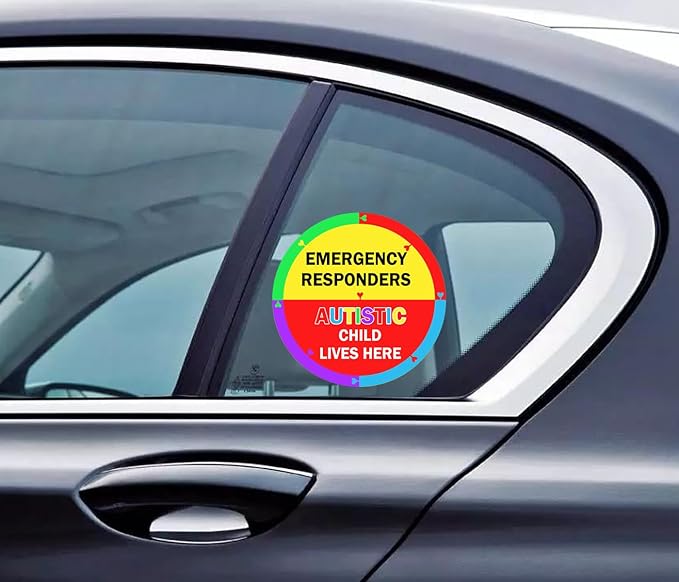 Autism Awareness Home Safety Sticker 6" x 6" Autistic Child Lives Here Vinyl Labels Emergency Responders Special Needs Warning Sign for Home House Window Door 2pcs