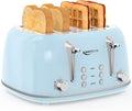 Keenstone Toaster 4 Slice, Retro Stainless Steel Wide Slot Toaster with Dual Independent Controls, 6 Browning Levels, Bagel, Defrost, Reheat & Cancel, Removable Crumb Tray, Blue