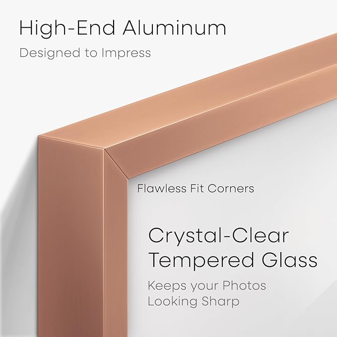 Homeforia Rose Gold Frame 6x6, High End Metal 6 x 6 Square Picture Frames with Mat 4 by 4 Art, 6x6 Photo Frame Matted to 4x4 inch Print, 6by6 Wall or Tabletop Frames, Tempered Glass, Wall Kit, Set of 1