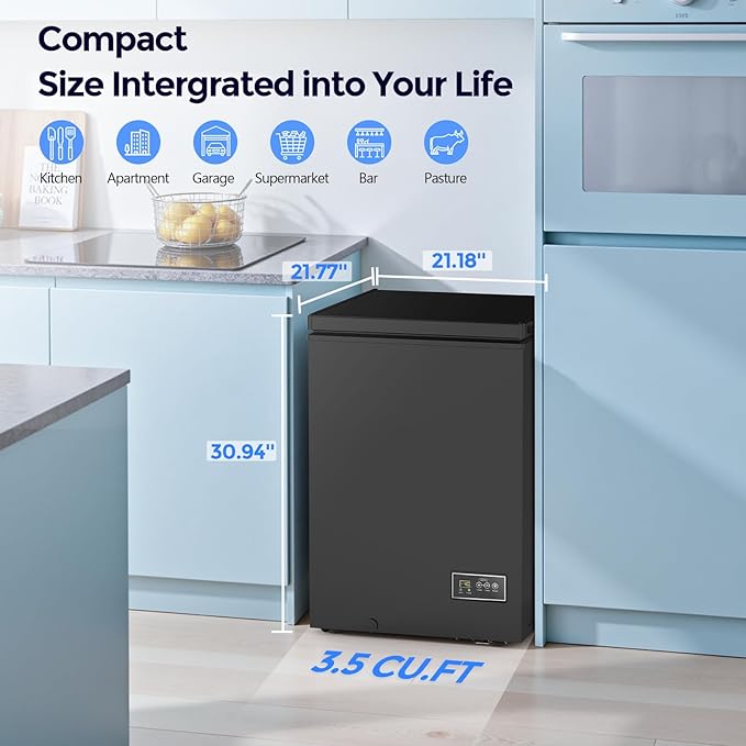 COWSAR 3.5 Cu.Ft Chest Freezer, 14℉ to -40℉ Ultra-Low Temperature Deep Freezer with 2 Removable Stainless Steel Baskets, Electronic Control, 7 Level Adjustable Thermostat