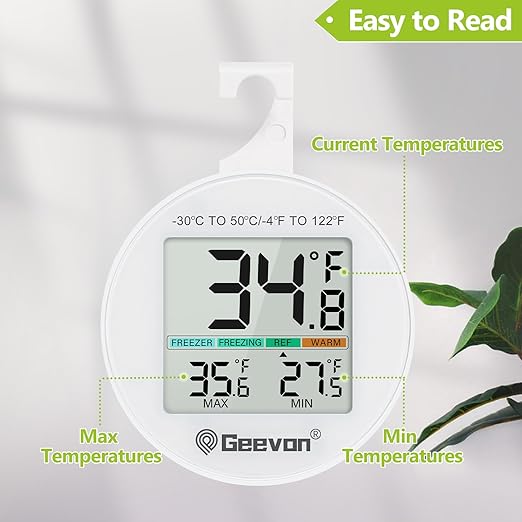 Geevon Small Digital Refrigerator Thermometer 3 Pack, IP65 Waterproof Commercial and Home Use, Max/Min Record Function with LCD Screen, Stand and Magnetic Back, for Fridge, Freezer Scenarios