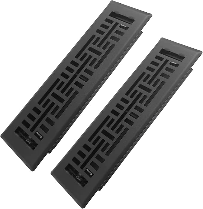 2x10 Inches 2 Pack Heavy Duty Walkable Floor Register Easy Adjust Air Supply Lever Floor Vents - Seattle Design - Vent Cover for Home Floor - Matte Black