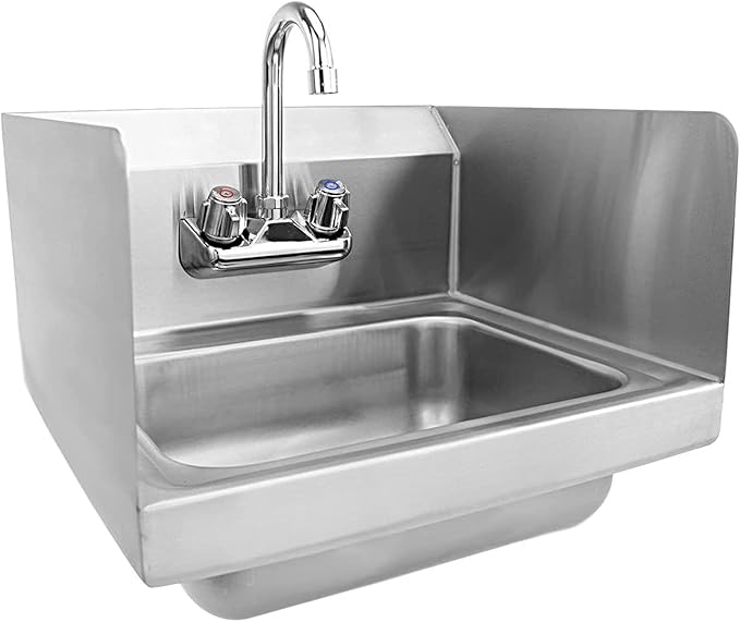 AmGood Stainless Steel Wall Mount Hand Sink | NSF | Commercial Hand Washing Basin For Restaurant, Kitchen and Home (12" x 12" with Sidesplash)