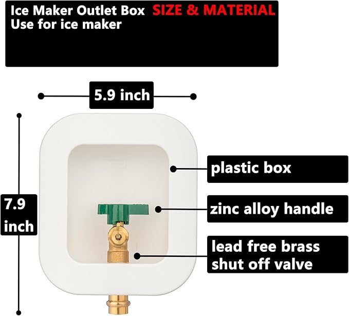 (1 Pack) Lidertik 1/2 inch Press Connect Pre-Assembled Ice Maker Outlet Box Valve 1/4 inch Recessed Refrigerator Water Line Wall Box with Shut Off Valve LI-ZBQH-560-LK