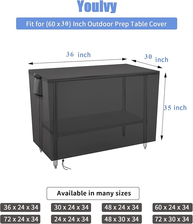 Outdoor Prep Table Cover 36 Inch,Waterproof Fadeproof UV Resistant Patio Stainless Steel Metal BBQ Table Cover All Season Protection for Outdoor Table - 36 x 30 x 35 Inch