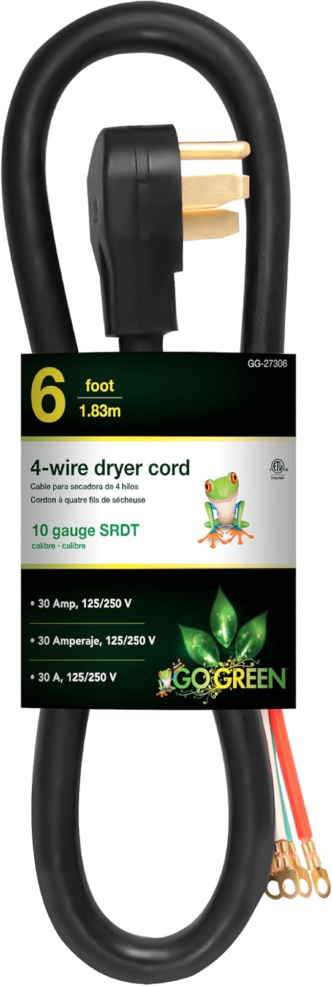 GoGreen Power (GG-27306) 6’ 4-Wire Dryer Cord, 30 Amps, 6 Ft