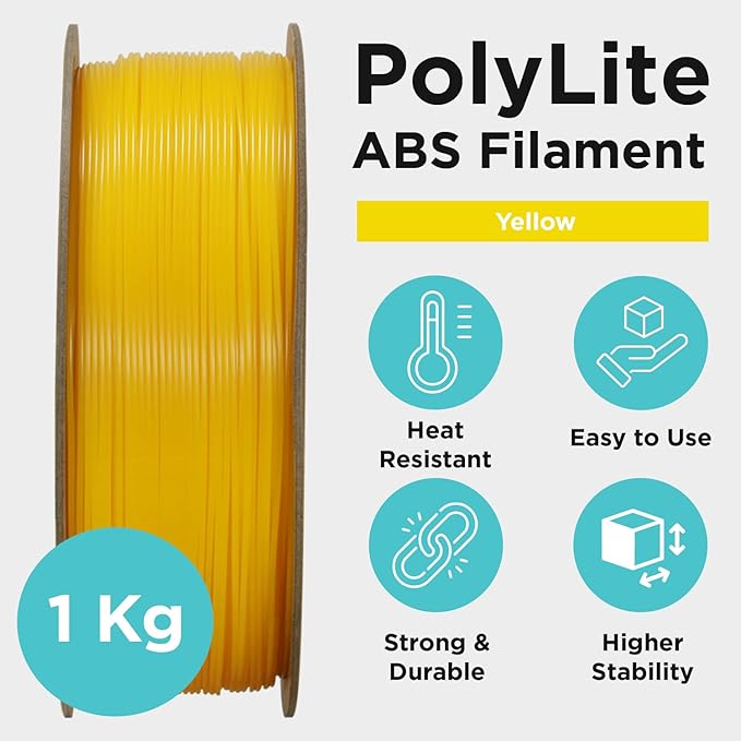 Polymaker ABS Filament 1.75mm Yellow, 1kg 3D Printing Filament, PolyLite ABS 3D Printer Filament, Heat Resistant, Strong & Durable, Dimensional Accuracy +/- 0.03mm