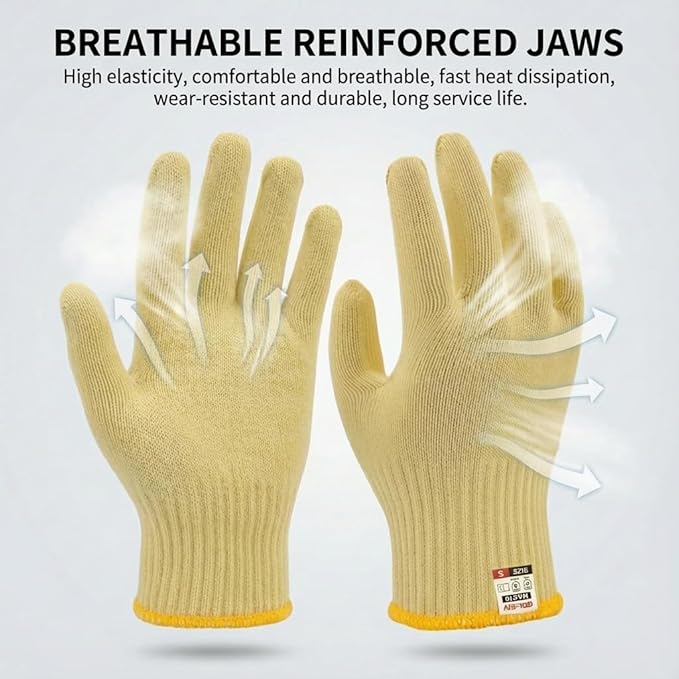 Heat Cut Resistant Gloves,Aramid Oven Gloves with Fingers,Heat Resistant Up to 550°F, Thick Knit Design,Machine Washable - Kevlar Knit Work Gloves for Men & Women(Aramid, Medium)