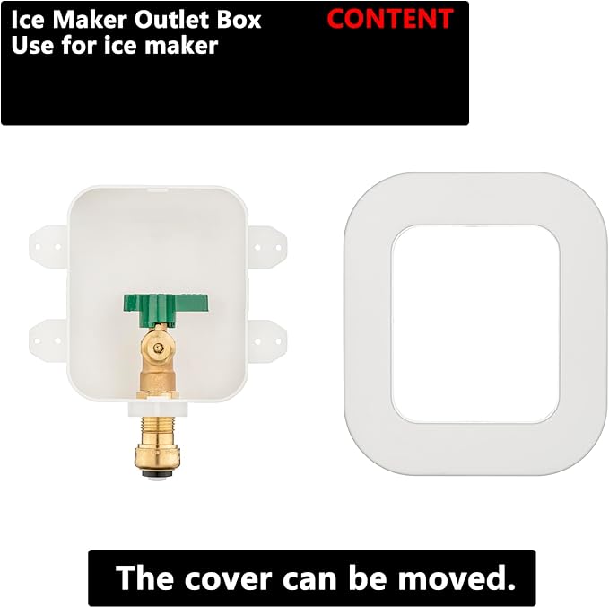 (1 Pack) Lidertik 1/2 inch Push-to-Connect Pre-Assembled Ice Maker Outlet Box Valve 1/4 inch Recessed Refrigerator Water Line Wall Box with Shut Off Valve LI-ZBQH-550-LK
