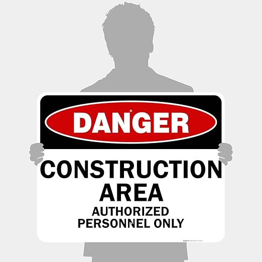 Danger Construction Area Sign, Authorized Personnel Only Sign, 24x30 Inches, Rust Free .063 Aluminum, Fade Resistant, Indoor/Outdoor Use, Made in USA